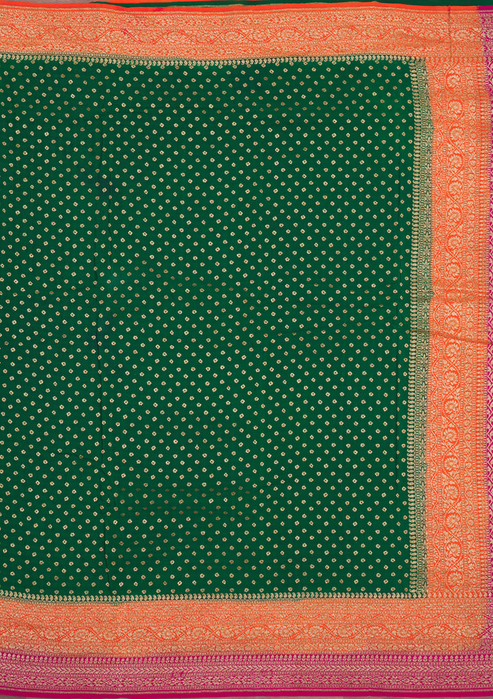 Bottle Green Zariwork (Gold) Georgette Silk Saree
