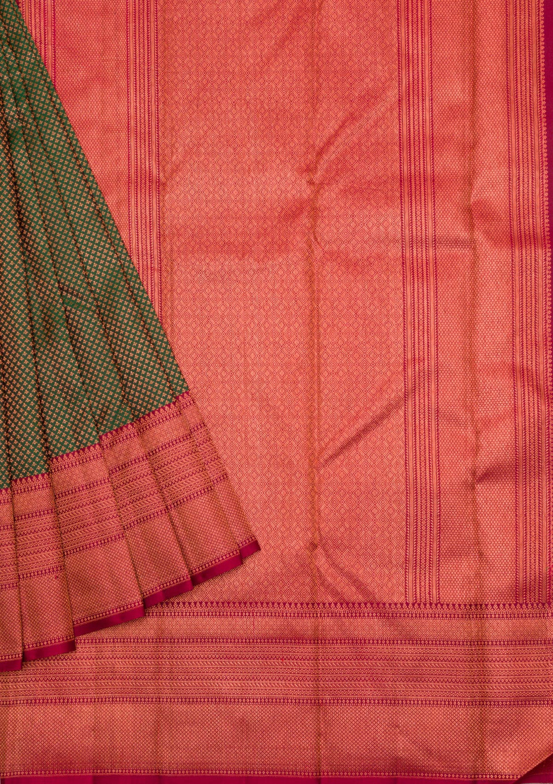 Bottle Green Silk Jaal Antique Zariwork Saree With Matching Blouse Piece