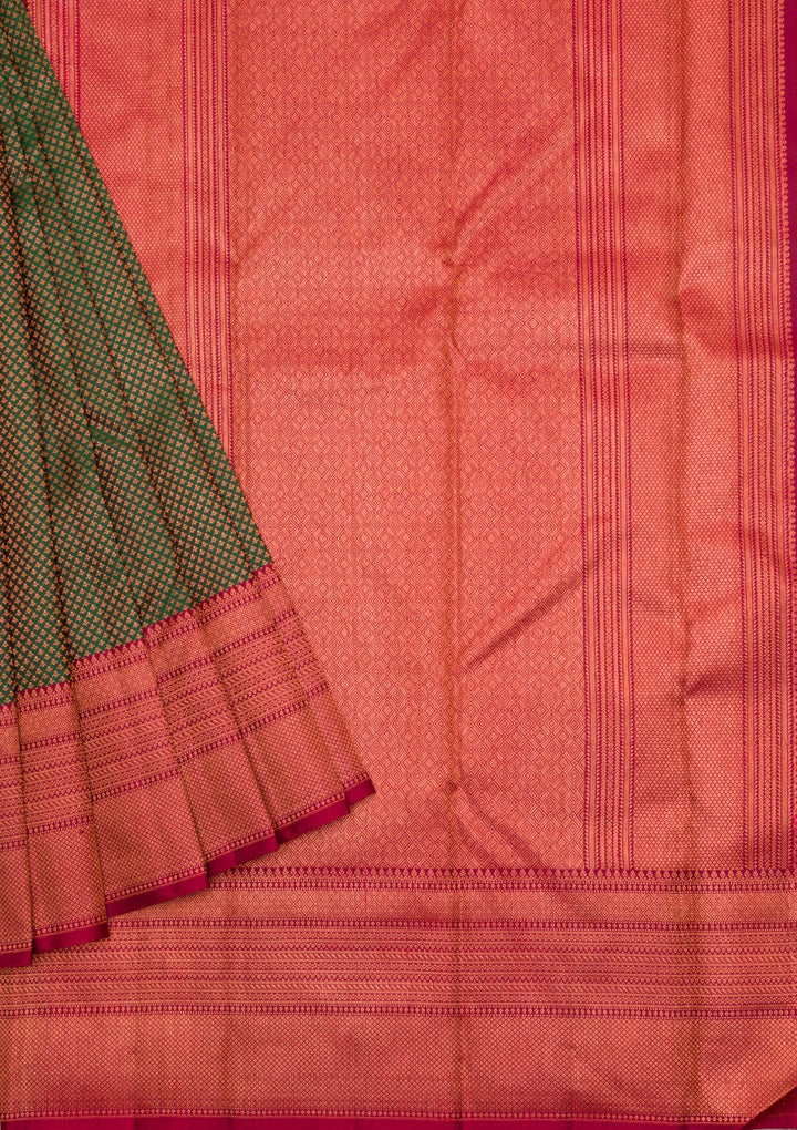 Bottle Green Silk Jaal Antique Zariwork Saree With Matching Blouse Piece