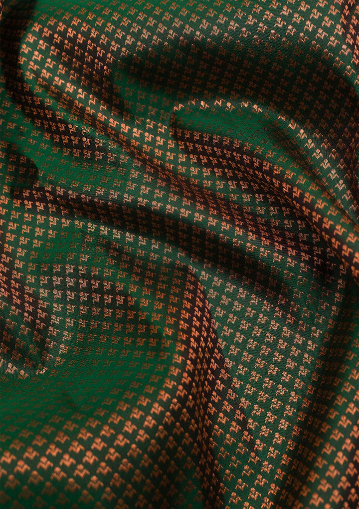 Bottle Green Silk Jaal Antique Zariwork Saree With Matching Blouse Piece