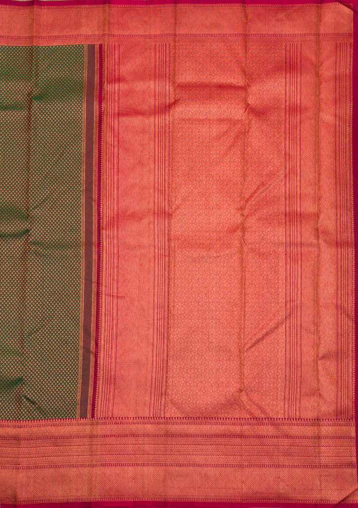 Bottle Green Silk Jaal Antique Zariwork Saree With Matching Blouse Piece