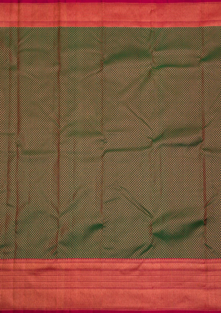 Bottle Green Silk Jaal Antique Zariwork Saree With Matching Blouse Piece
