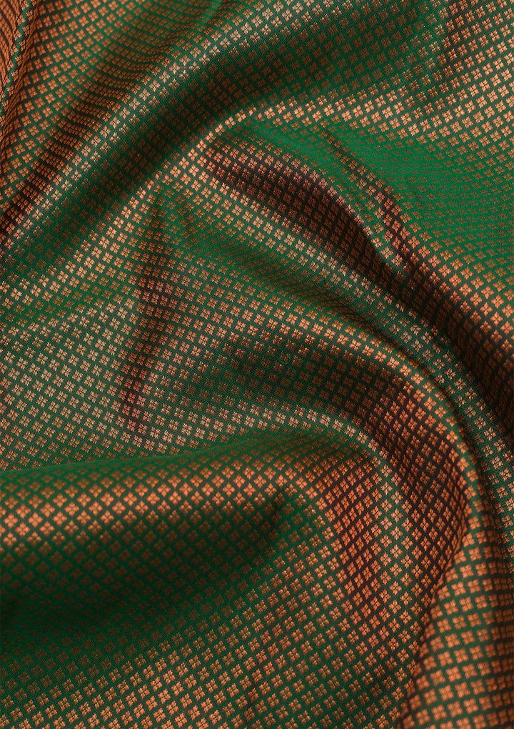 Bottle Green Silk Jaal Antique Zariwork Saree With Matching Blouse Piece