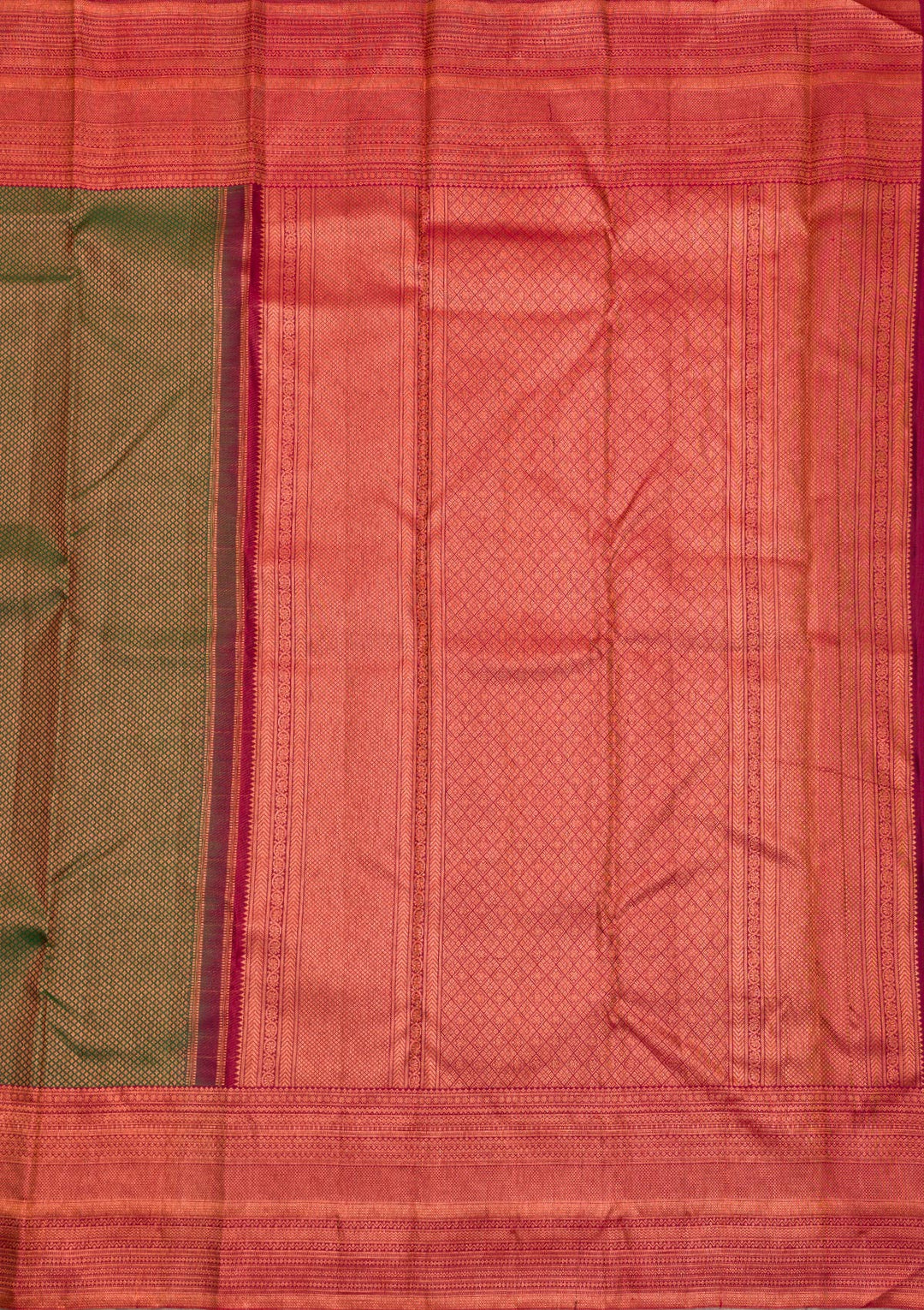 Bottle Green Silk Jaal Antique Zariwork Saree With Matching Blouse Piece