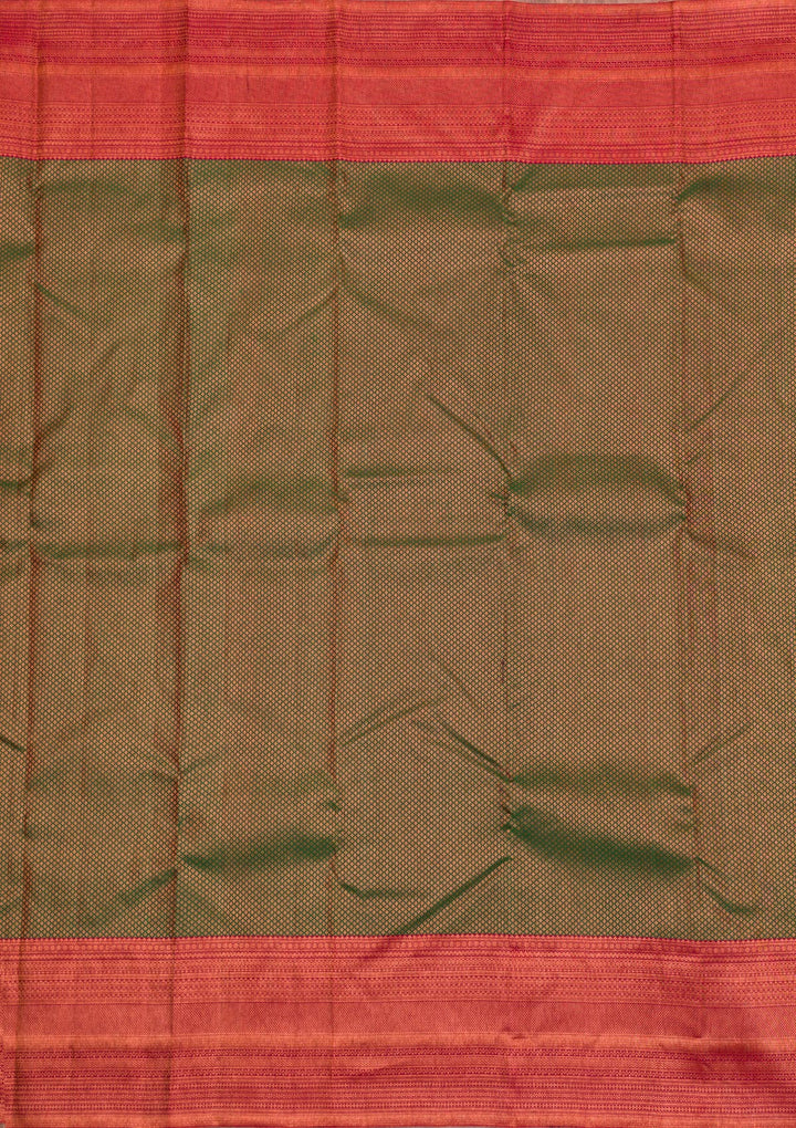 Bottle Green Silk Jaal Antique Zariwork Saree With Matching Blouse Piece