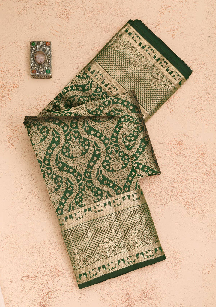 Bottle Green Zariwork Pure Silk Saree
