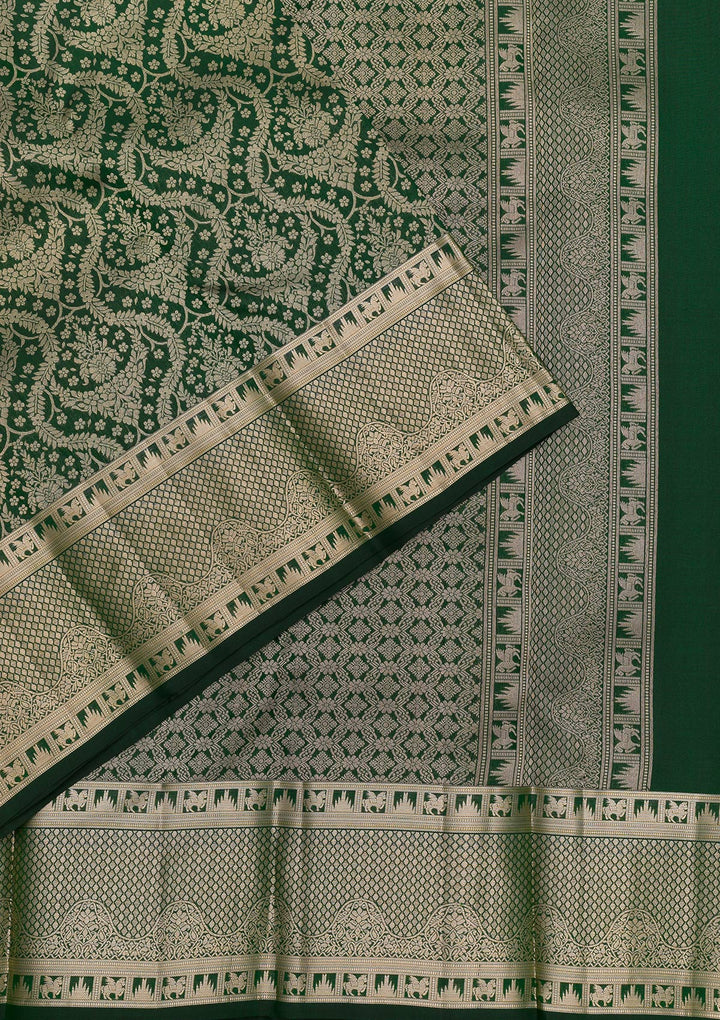 Bottle Green Zariwork Pure Silk Saree