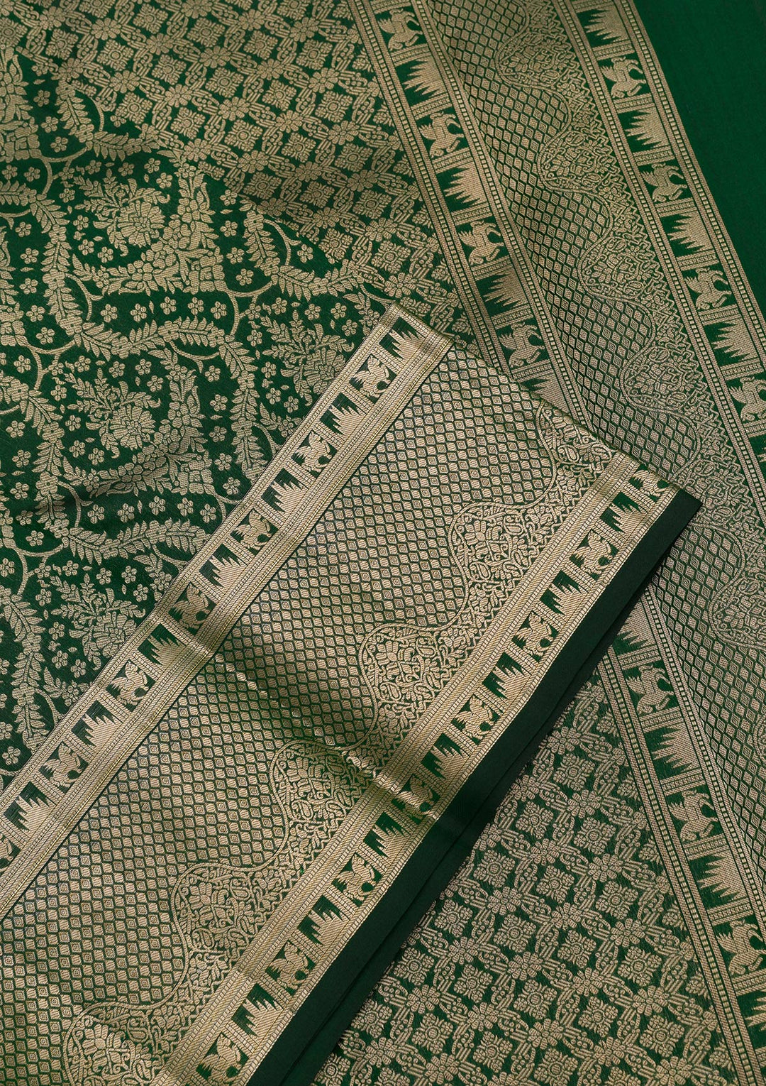 Bottle Green Zariwork Pure Silk Saree