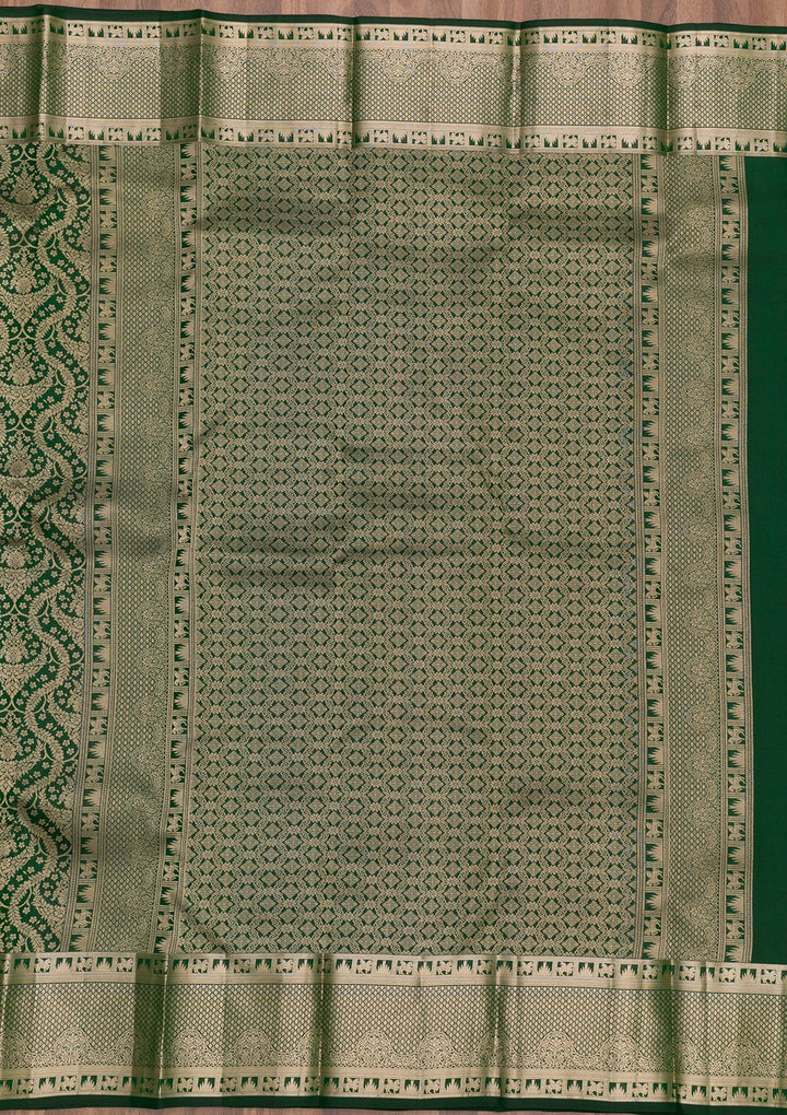 Bottle Green Zariwork Pure Silk Saree