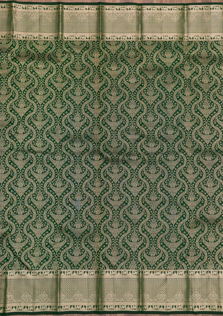 Bottle Green Zariwork Pure Silk Saree