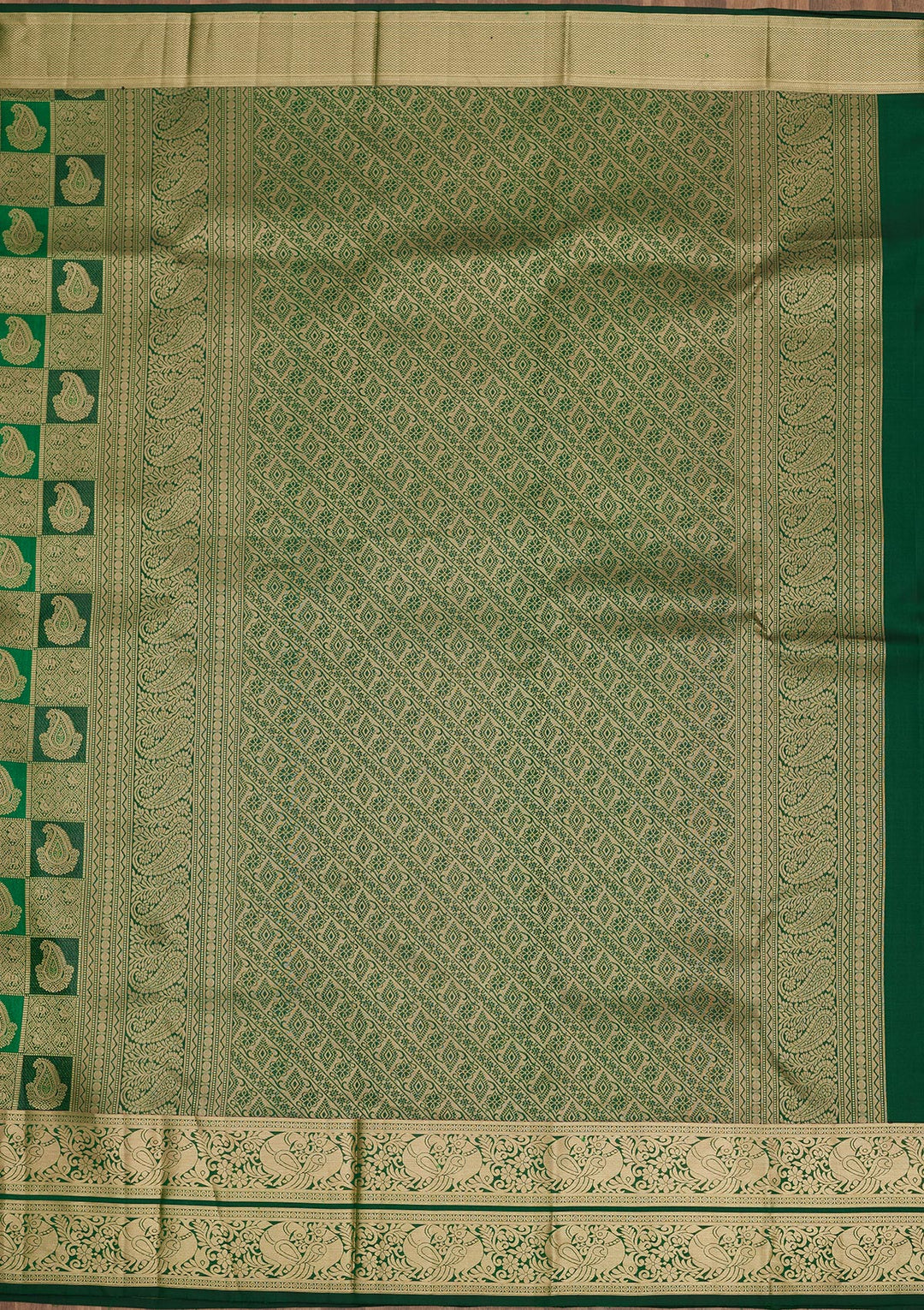 Bottle Green Pure Silk Jaal Silver Zariwork Saree With Matching Blouse Piece
