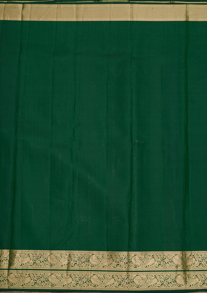 Bottle Green Pure Silk Jaal Silver Zariwork Saree With Matching Blouse Piece