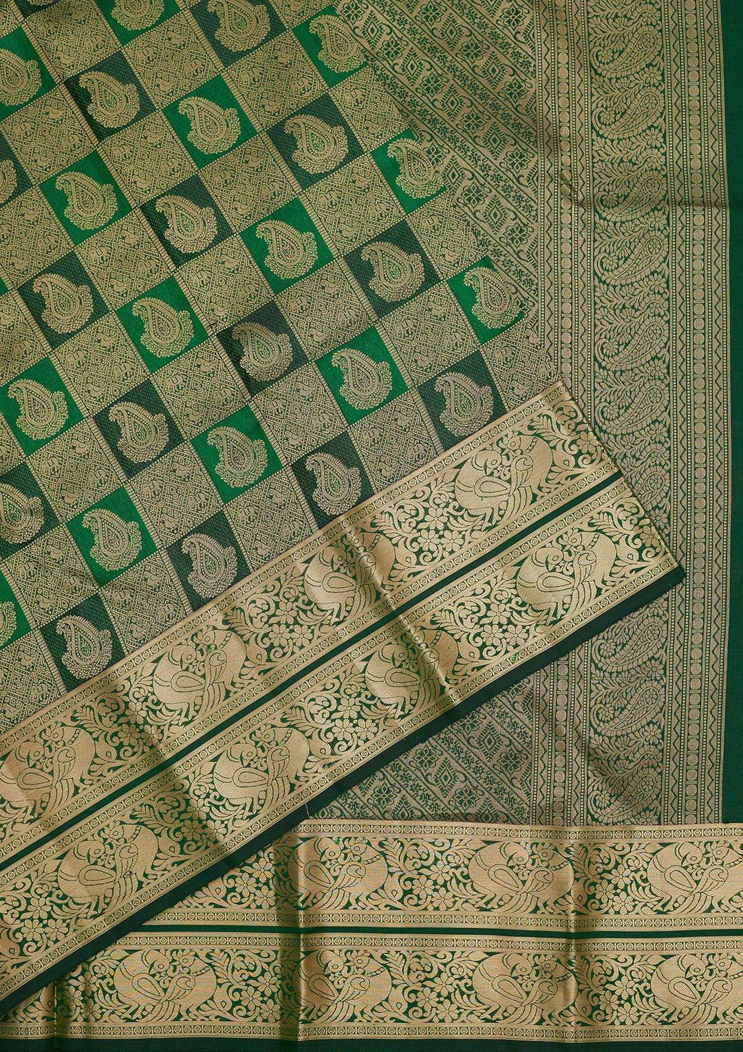 Bottle Green Pure Silk Jaal Silver Zariwork Saree With Matching Blouse Piece