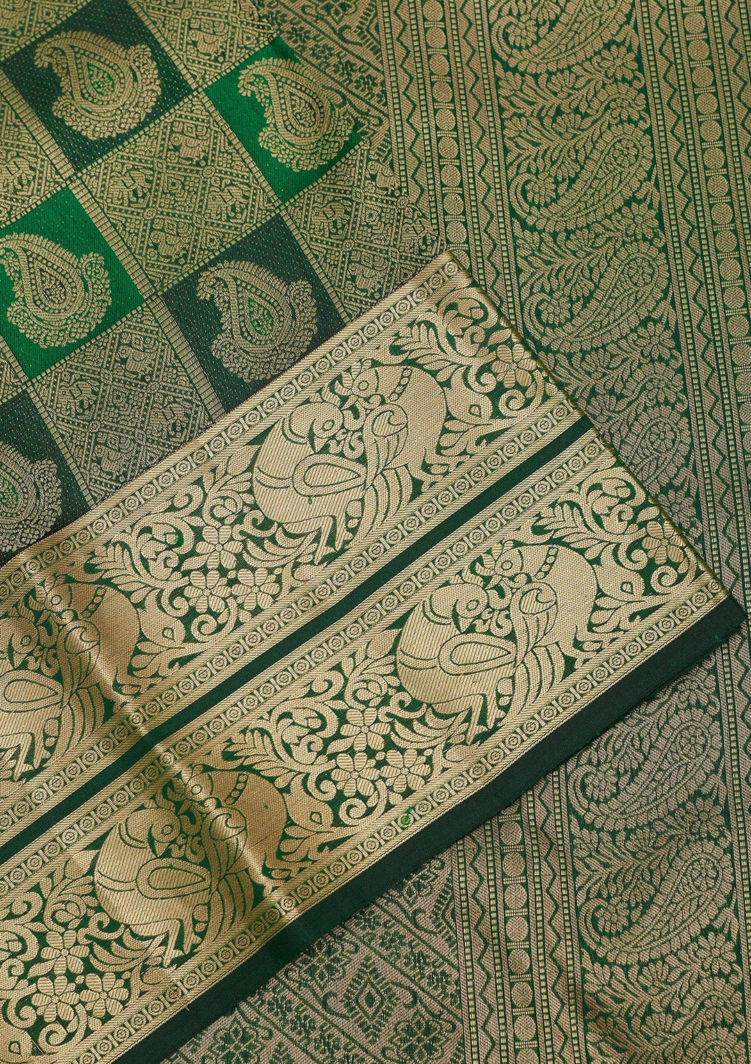 Bottle Green Pure Silk Jaal Silver Zariwork Saree With Matching Blouse Piece