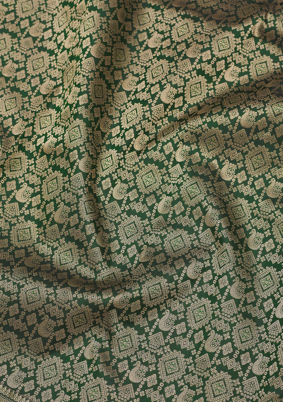 Bottle Green Silk Jaal Gold Zariwork Saree With Matching Blouse Piece