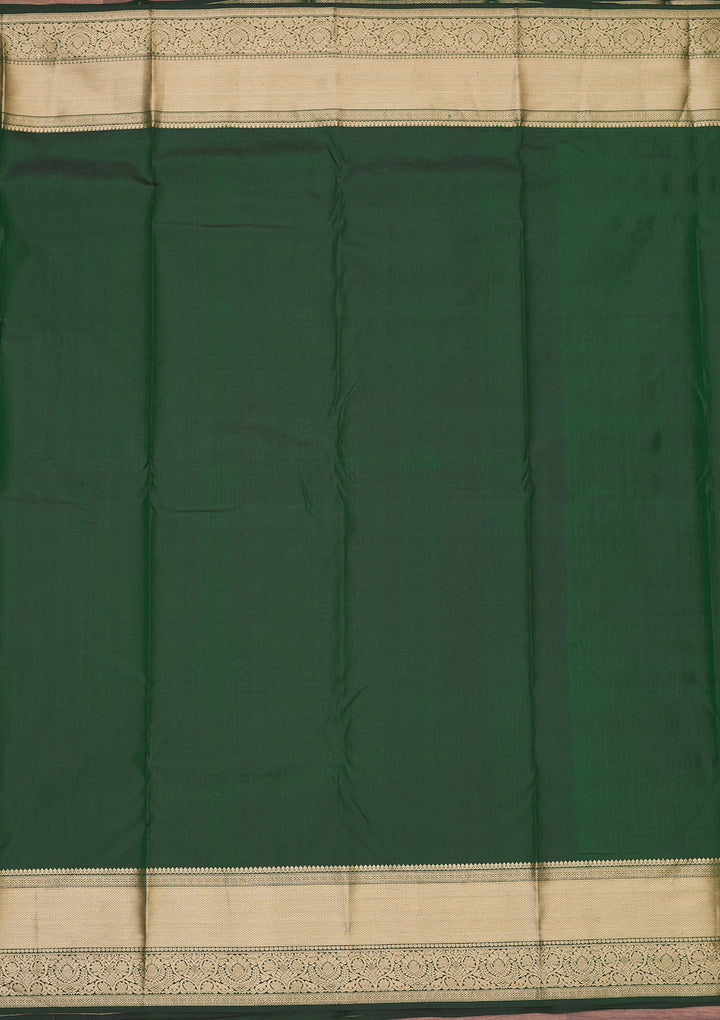 Bottle Green Silk Jaal Gold Zariwork Saree With Matching Blouse Piece