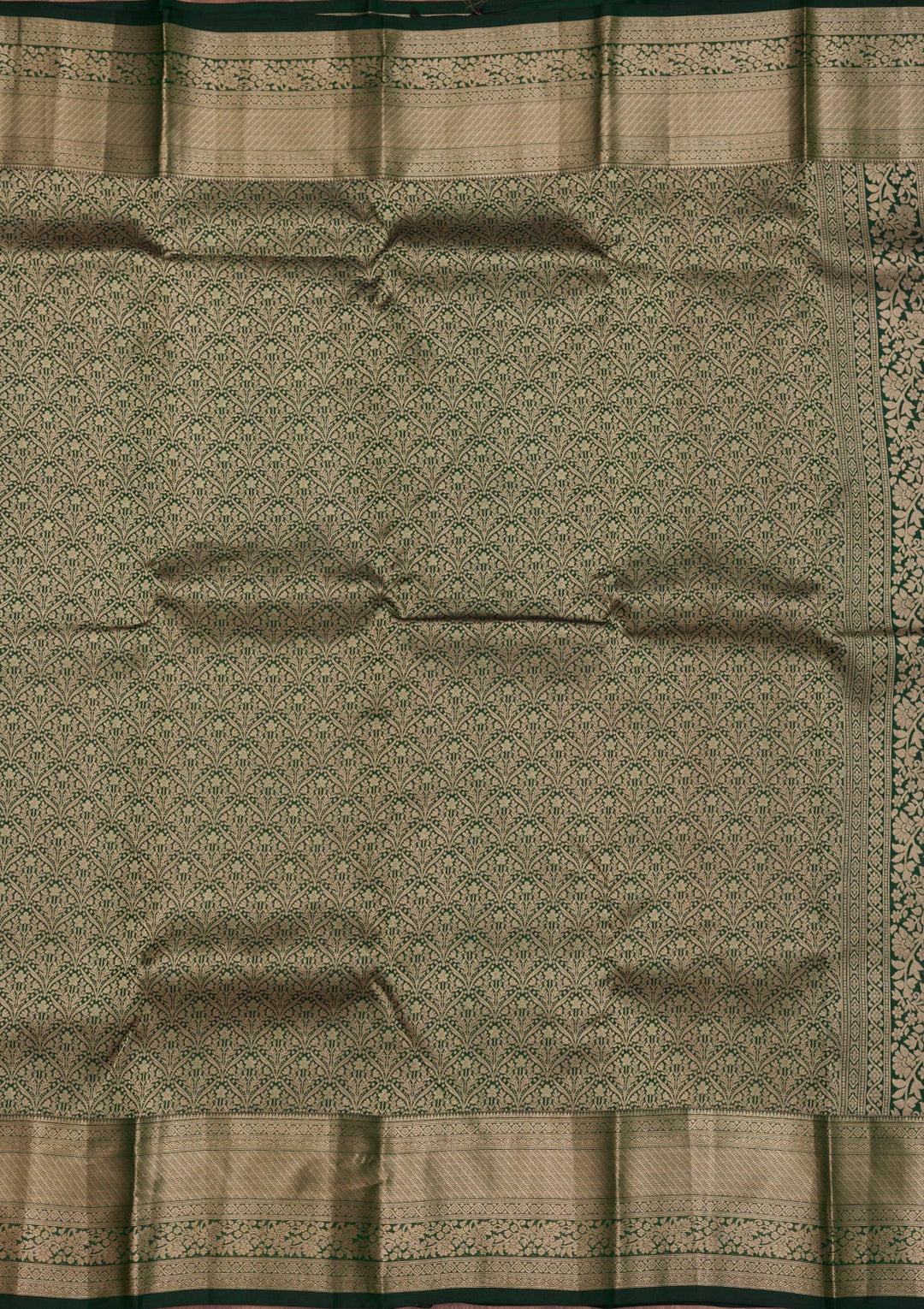 Bottle Green Silk Jaal Gold Zariwork Saree With Matching Blouse Piece