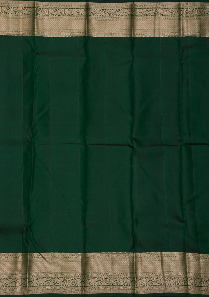 Bottle Green Silk Jaal Gold Zariwork Saree With Matching Blouse Piece