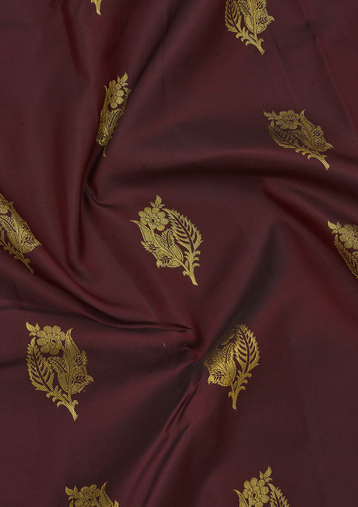 Brown Silk Buti Gold Zariwork Saree With Matching Blouse Piece