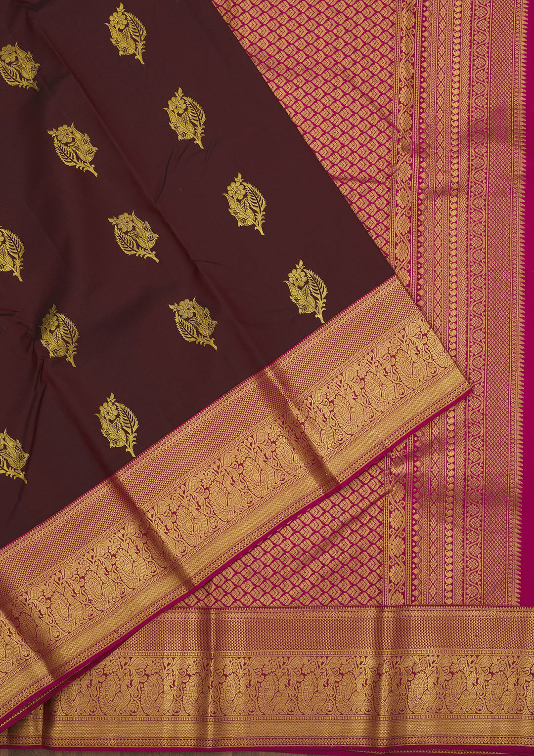 Brown Silk Buti Gold Zariwork Saree With Matching Blouse Piece