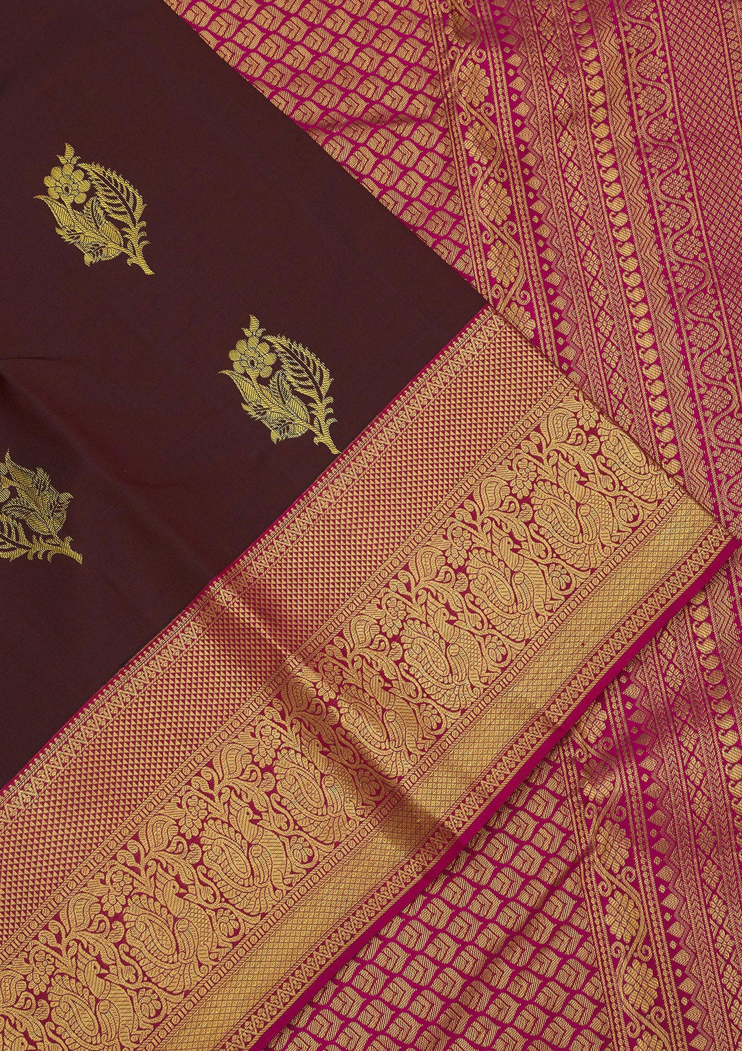 Brown Silk Buti Gold Zariwork Saree With Matching Blouse Piece