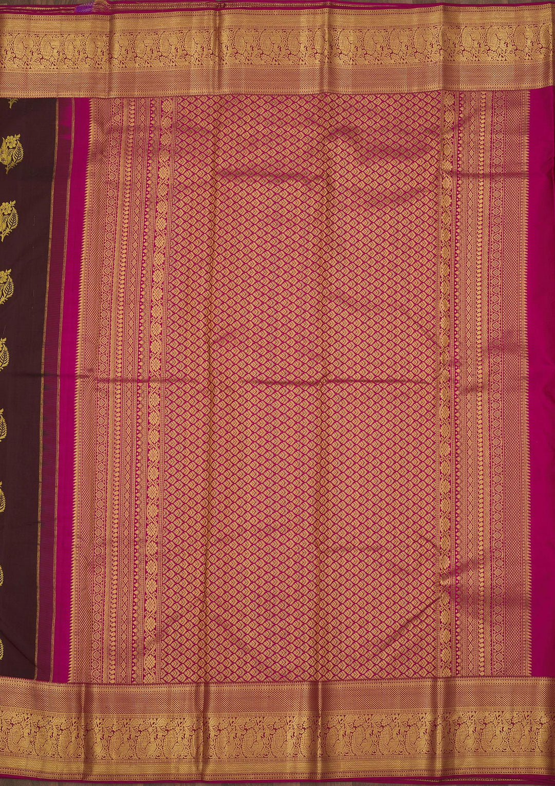 Brown Silk Buti Gold Zariwork Saree With Matching Blouse Piece