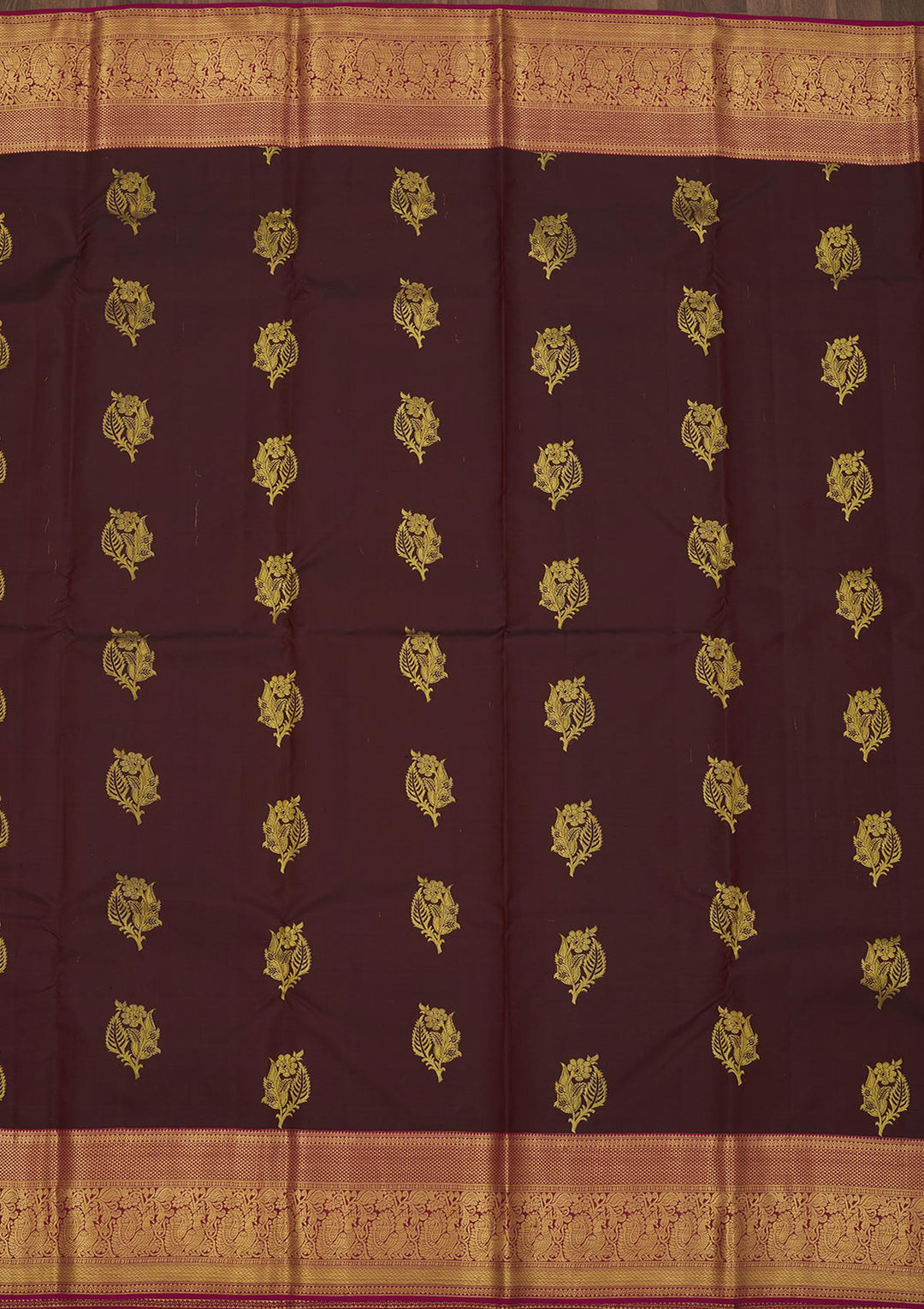 Brown Silk Buti Gold Zariwork Saree With Matching Blouse Piece