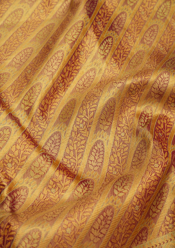 Brown Tissue Jaal Gold Zariwork Saree With Matching Blouse Piece