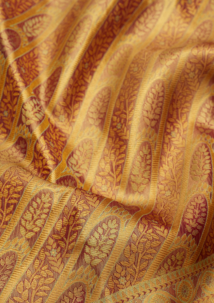 Brown Tissue Jaal Gold Zariwork Saree With Matching Blouse Piece