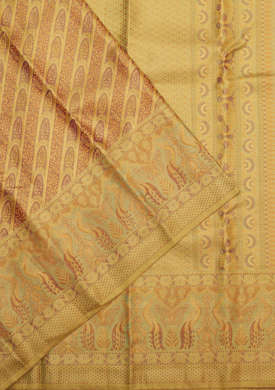 Brown Tissue Jaal Gold Zariwork Saree With Matching Blouse Piece