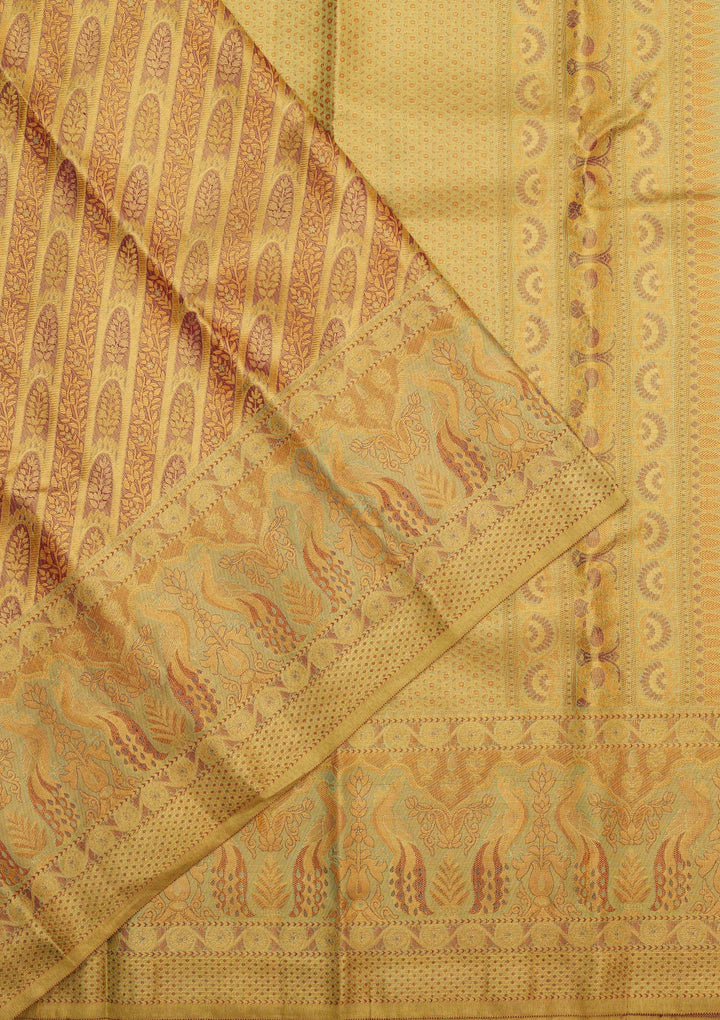 Brown Tissue Jaal Gold Zariwork Saree With Matching Blouse Piece