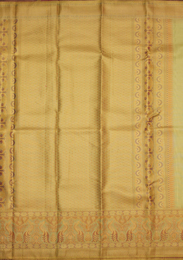 Brown Tissue Jaal Gold Zariwork Saree With Matching Blouse Piece