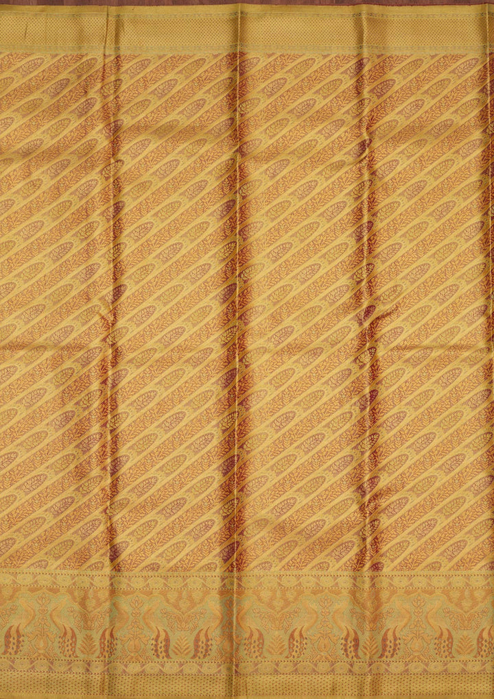 Brown Tissue Jaal Gold Zariwork Saree With Matching Blouse Piece