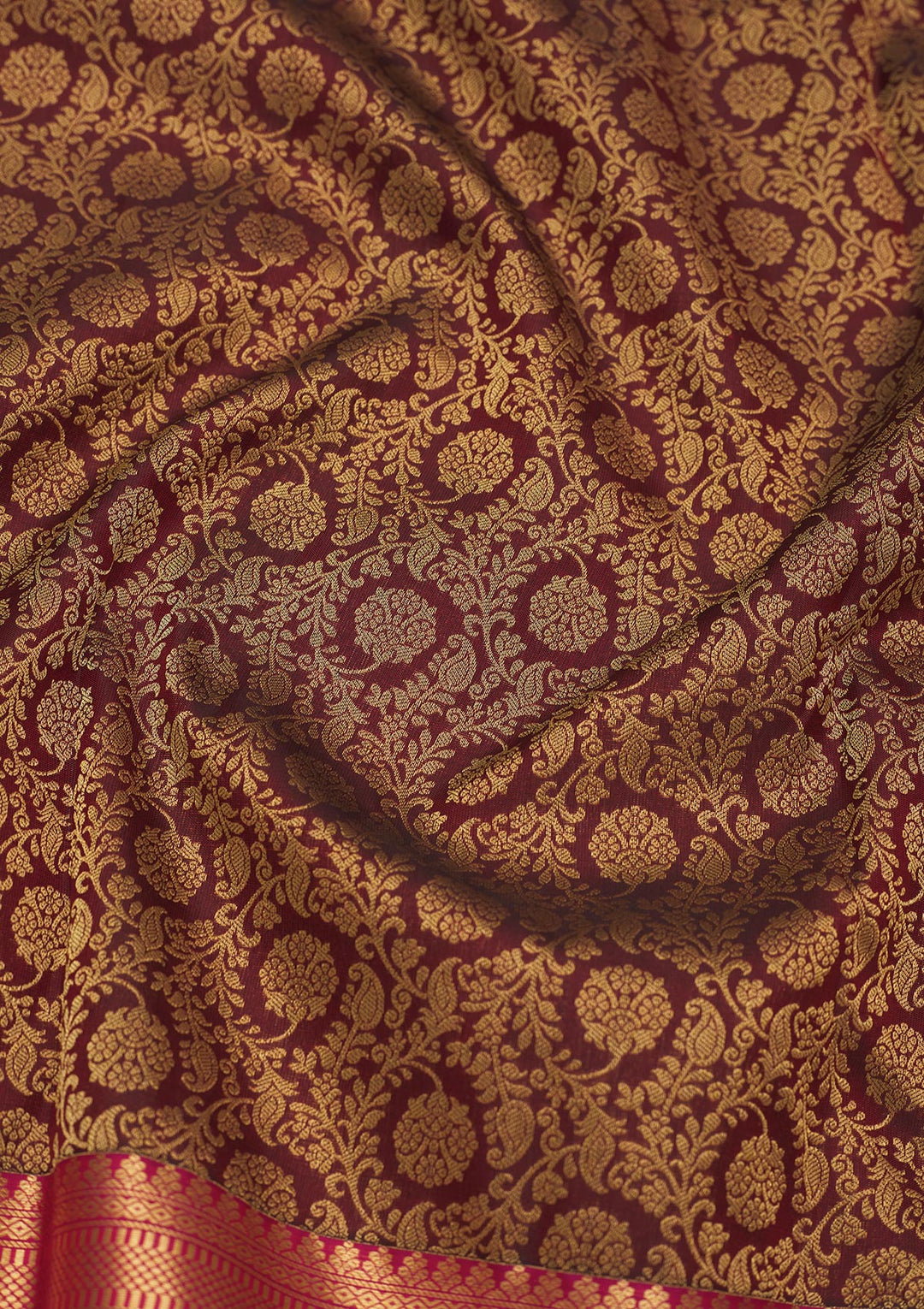 Brown Silk Jaal Gold Zariwork Saree With Matching Blouse Piece