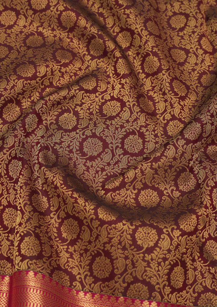 Brown Silk Jaal Gold Zariwork Saree With Matching Blouse Piece