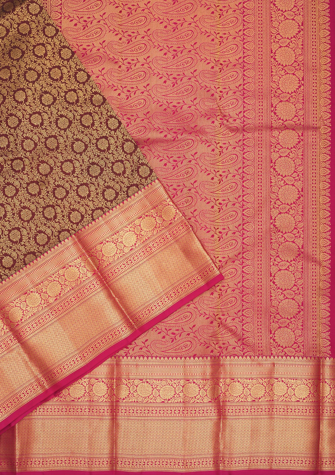 Brown Silk Jaal Gold Zariwork Saree With Matching Blouse Piece