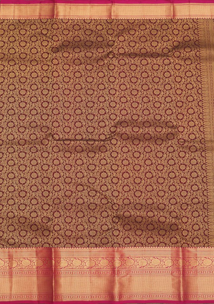 Brown Silk Jaal Gold Zariwork Saree With Matching Blouse Piece