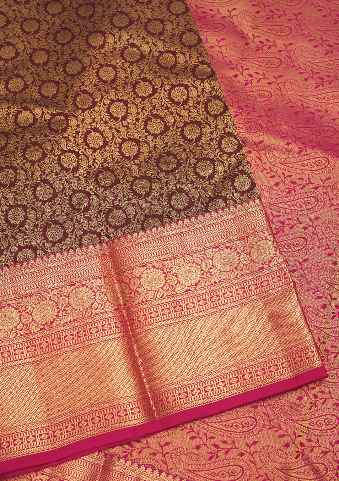 Brown Silk Jaal Gold Zariwork Saree With Matching Blouse Piece