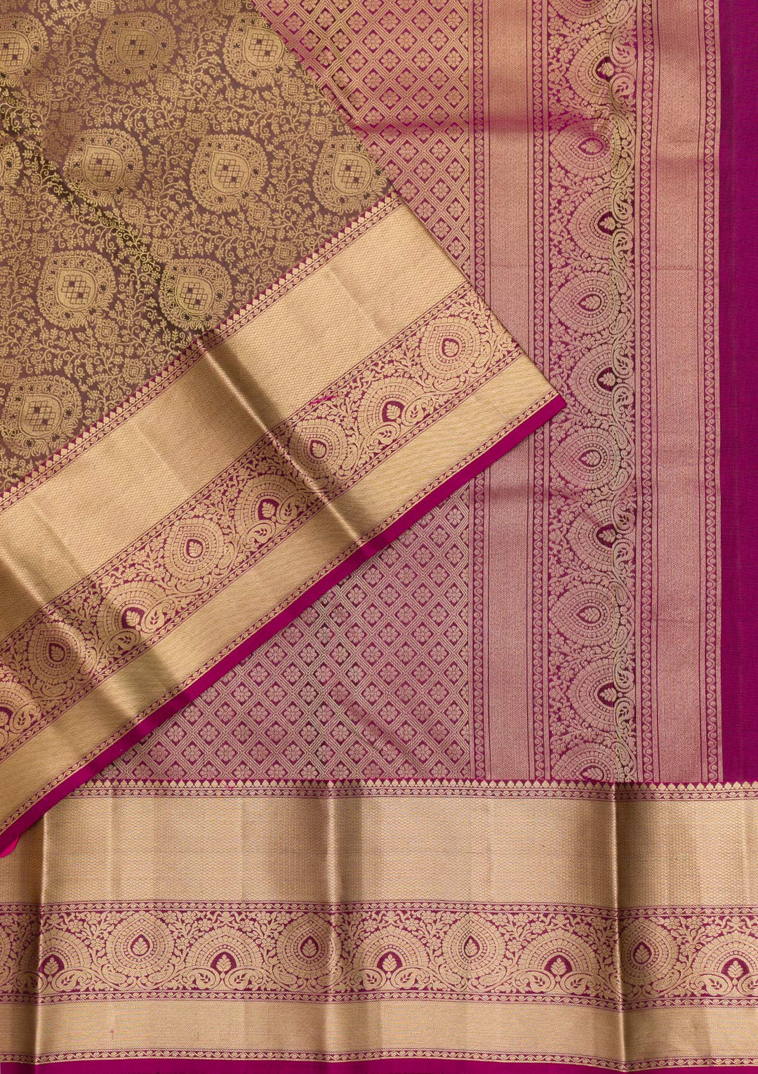 Grey Silk Jaal Gold Zariwork Saree With Matching Blouse Piece