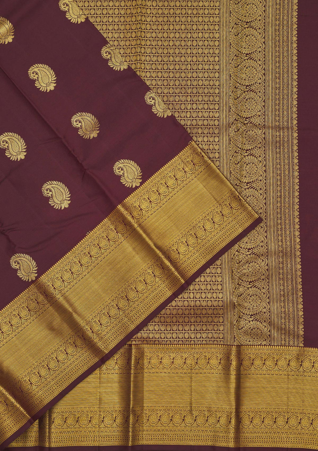 Brown Silk Buti Gold Zariwork Saree With Matching Blouse Piece