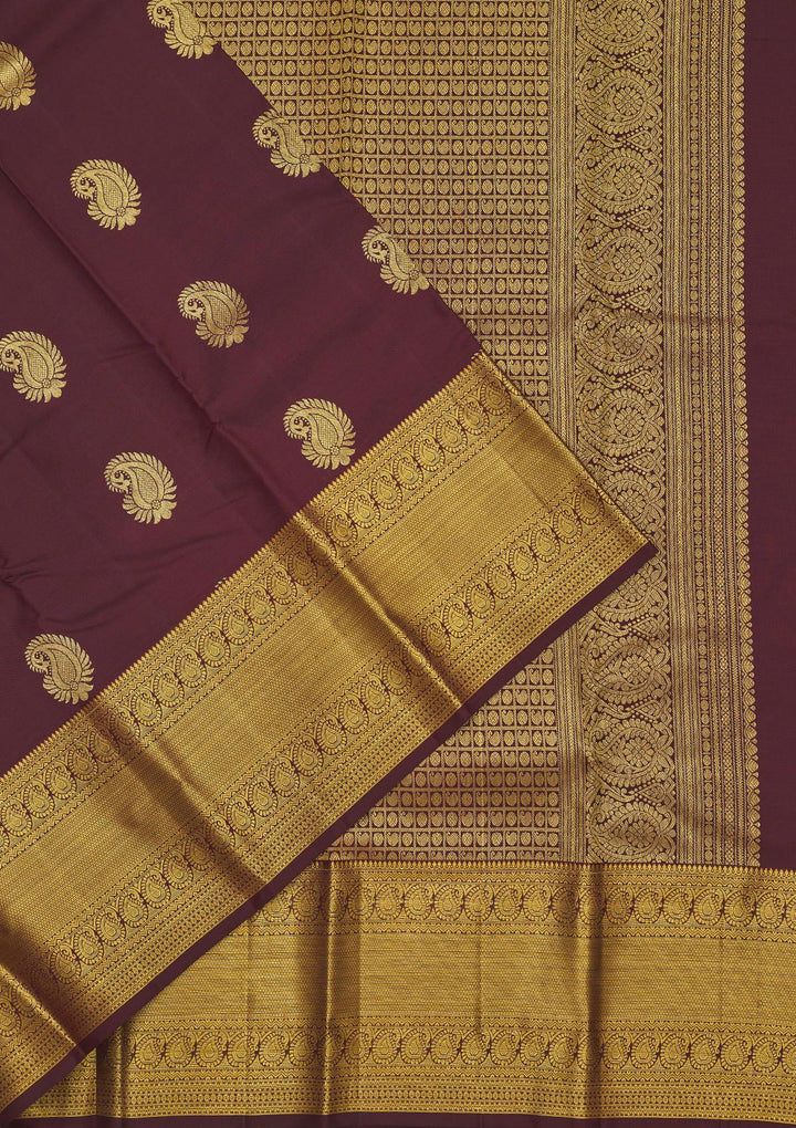 Brown Silk Buti Gold Zariwork Saree With Matching Blouse Piece