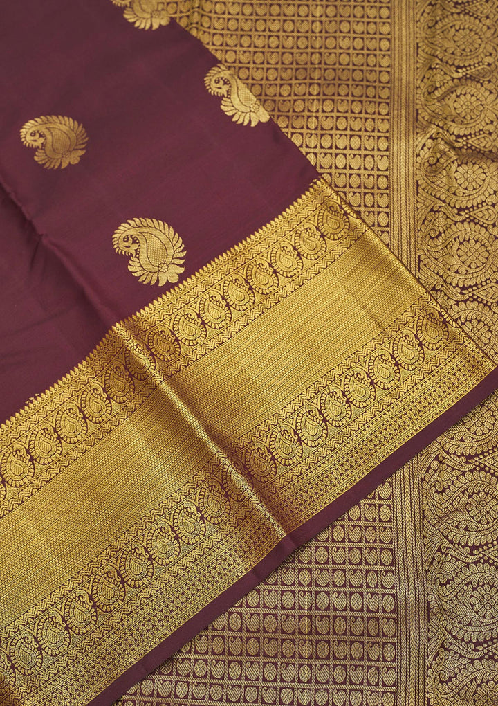 Brown Silk Buti Gold Zariwork Saree With Matching Blouse Piece