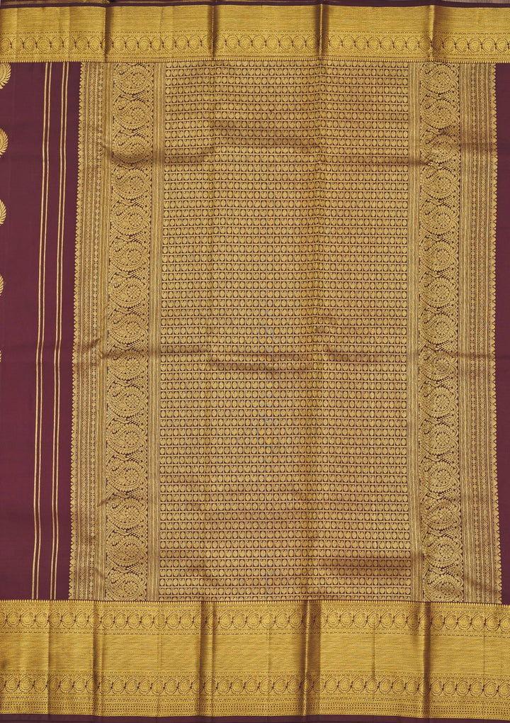 Brown Silk Buti Gold Zariwork Saree With Matching Blouse Piece