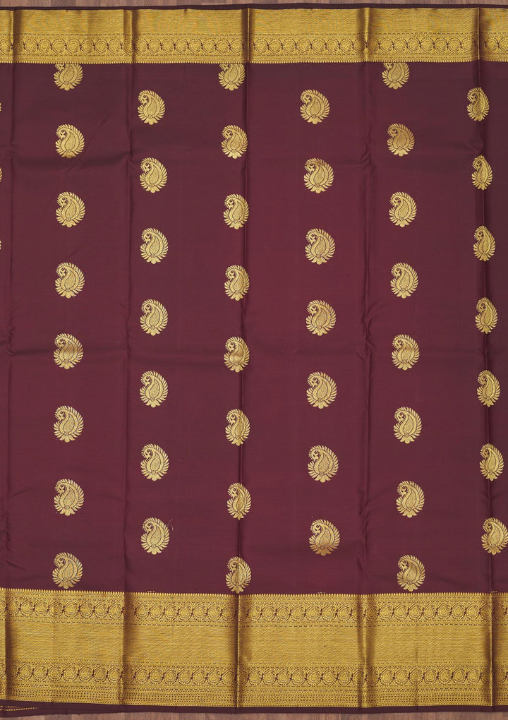 Brown Silk Buti Gold Zariwork Saree With Matching Blouse Piece