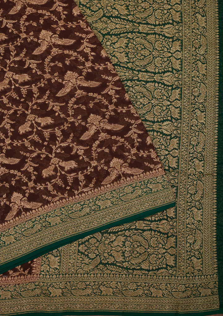 Brown Zariwork Pure Silk Saree