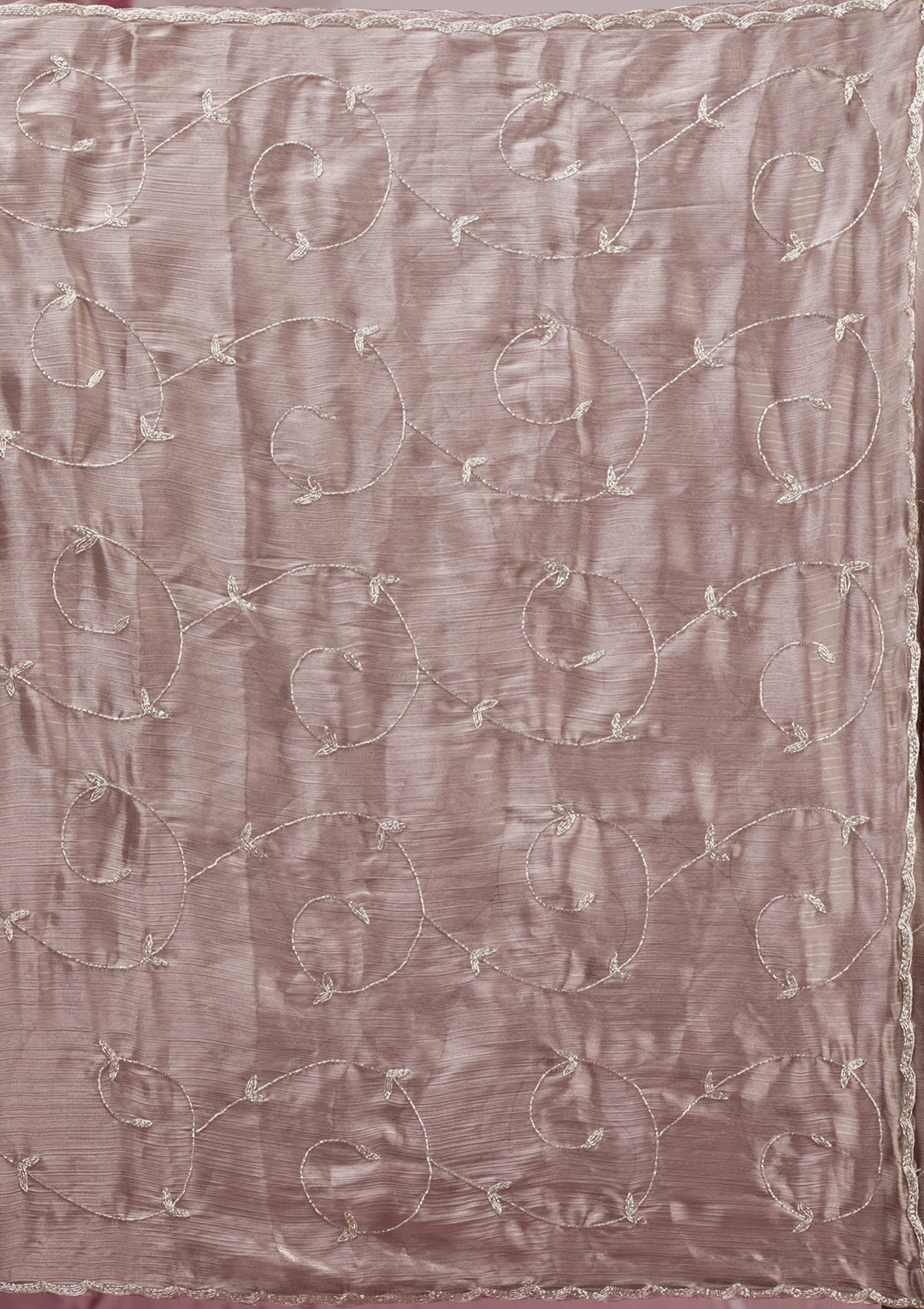Koskii Organza Silver Saree – Elegant Cutdana Embroidery