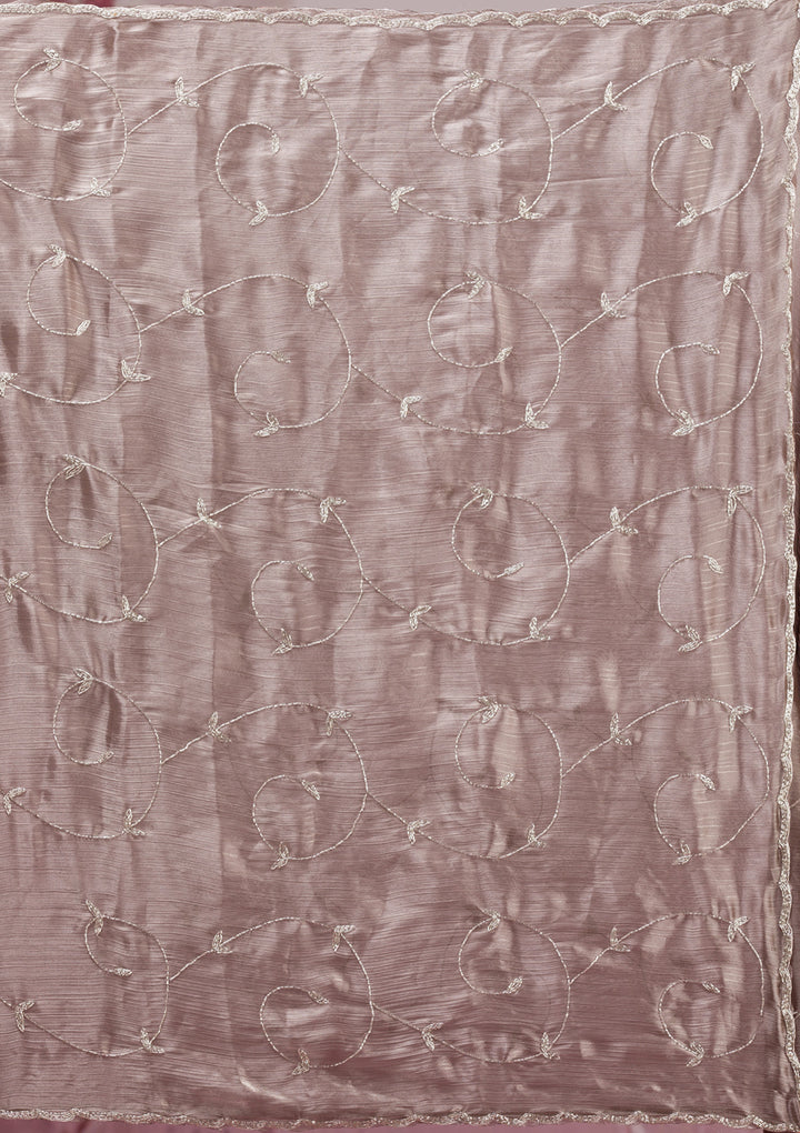 Koskii Organza Silver Saree – Elegant Cutdana Embroidery