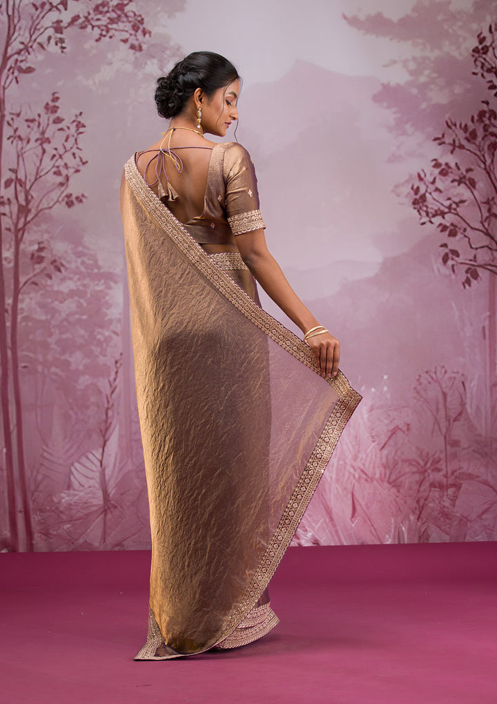 Copper Tissue Cording Saree With Matching Blouse Piece