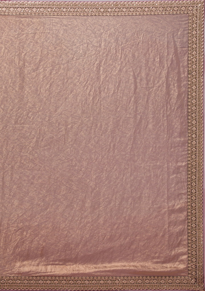 Copper Tissue Cording Saree With Matching Blouse Piece
