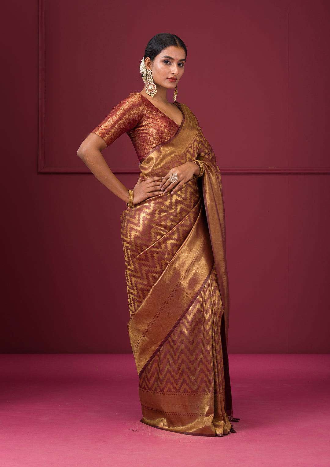 Copper Zariwork Soft Silk Saree